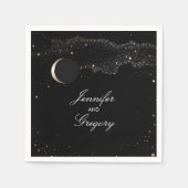 Serviette En Papier Starry Night Stars Mariage noir et or (Devant)