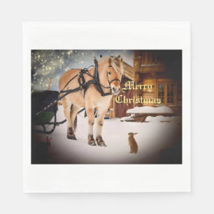 Serviette En Papier Starry Noël nuit à la ferme avec cheval