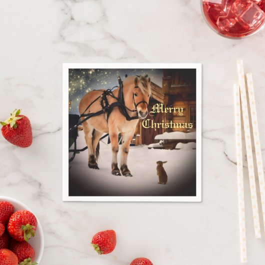 Serviette En Papier Starry Noël nuit à la ferme avec cheval (En situation)