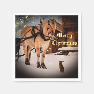 Serviette En Papier Starry Noël nuit à la ferme avec cheval
