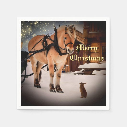 Serviette En Papier Starry Noël nuit à la ferme avec cheval (Devant)