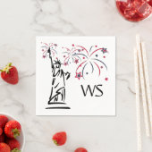 Serviette En Papier Statue de la Liberté Feu d'artifice Monogrammé (En situation)