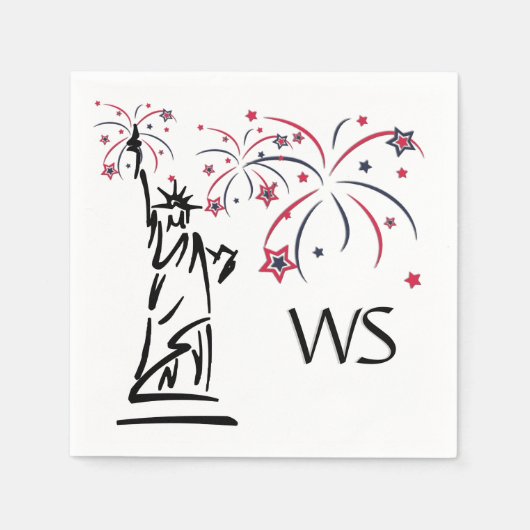 Serviette En Papier Statue de la Liberté Feu d'artifice Monogrammé (Devant)