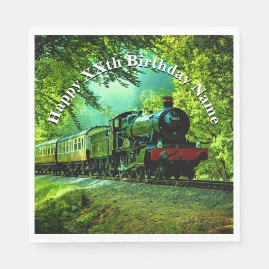 Serviette En Papier Steam Train Man's Birthday Party (Devant)