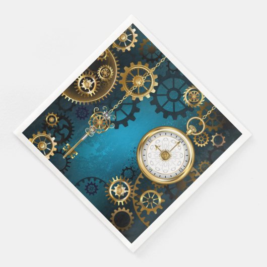 Serviette En Papier Steampunk Arrière - plan turquoise avec Gears (Coin)