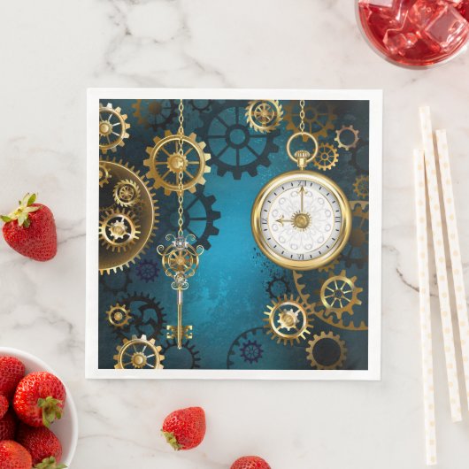 Serviette En Papier Steampunk Arrière - plan turquoise avec Gears (En situation)