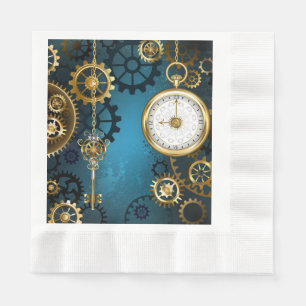 Serviette En Papier Steampunk Arrière - plan turquoise avec Gears