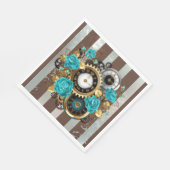Serviette En Papier Steampunk Clock and Turquoise Roses on Striped (Coin)