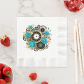 Serviette En Papier Steampunk Clock and Turquoise Roses on Striped (En situation)