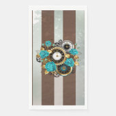 Serviette En Papier Steampunk Clock and Turquoise Roses on Striped (Devant)