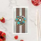 Serviette En Papier Steampunk Clock and Turquoise Roses on Striped (En situation)