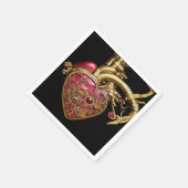 Serviette En Papier Steampunk Coeur Anatomique rubis et engrenages (Coin)