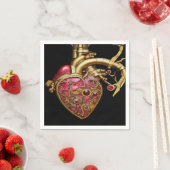 Serviette En Papier Steampunk Coeur Anatomique rubis et engrenages (En situation)