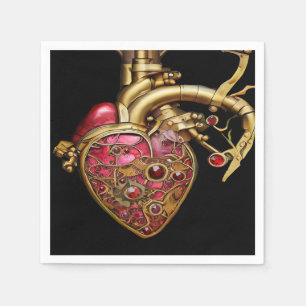 Serviette En Papier Steampunk Coeur Anatomique rubis et engrenages