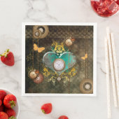 Serviette En Papier Steampunk, coeur merveilleux avec horloges (En situation)