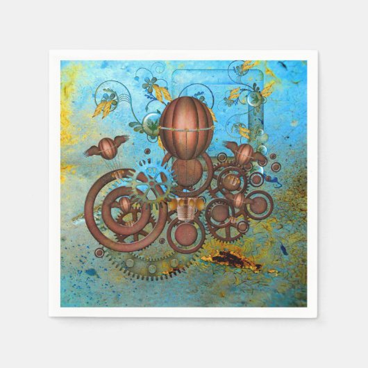 Serviette En Papier Steampunk Collage Aqua Copper Cocktail Napkins (Devant)