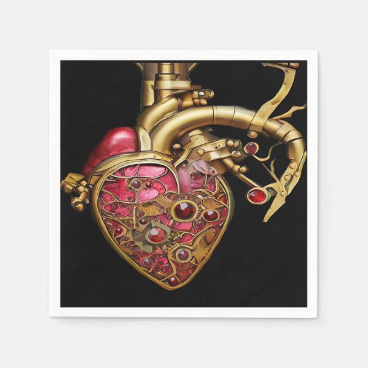 Serviette En Papier Steampunk Heart Anatomical Rubies and Gears (Devant)