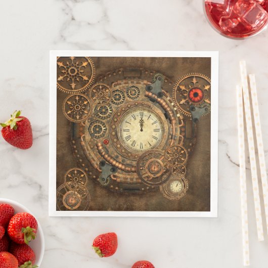 Serviette En Papier Steampunk, merveilleuse horloge (En situation)