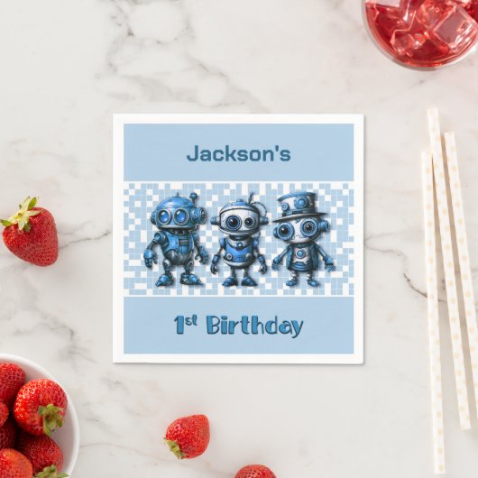 Serviette En Papier Steampunk Robot Thème 1er Anniversaire (En situation)