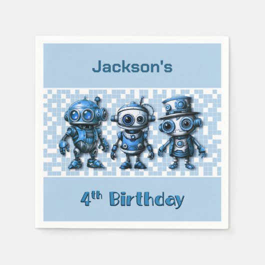 Serviette En Papier Steampunk Robot Thème 4ème anniversaire (Devant)