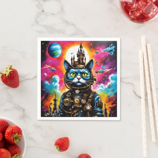 Serviette En Papier Steampunk Space Cat II (En situation)
