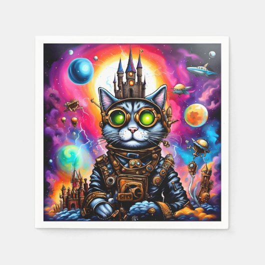 Serviette En Papier Steampunk Space Chat I (Devant)