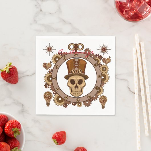 Serviette En Papier Steampunk Thème Top Hat Skull Thunder_Cove (En situation)