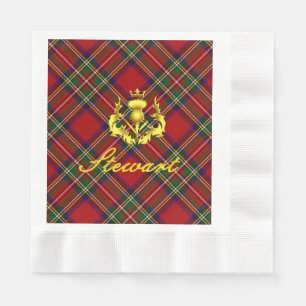 Serviette En Papier Stewart Tartan & Couronne d'Or Chardon Couronné
