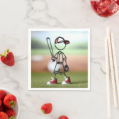 Serviette En Papier Stick Figure Baseball Player Avec Baskets Rouges (En situation)
