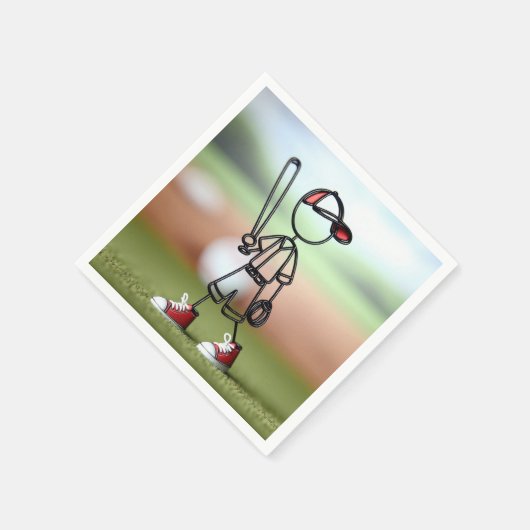 Serviette En Papier Stick Figure Baseball Player Avec Baskets Rouges (Coin)