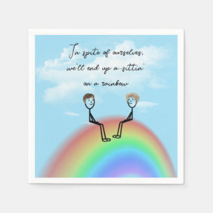 Serviette En Papier Stick Figure Couple assis sur un arc-en-ciel
