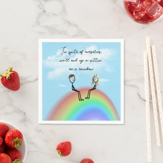 Serviette En Papier Stick Figure Couple sur un arc-en-ciel (En situation)