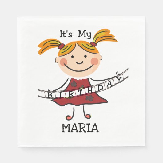 Serviette En Papier Stick Figure Girl C'est mon anniversaire (Devant)