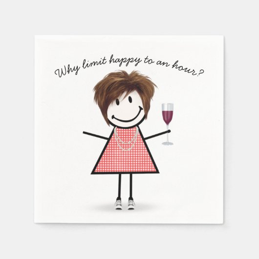 Serviette En Papier Stick Figure Girl With Wine Glass and Quote (Devant)