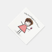Serviette En Papier Stick Figure Girl With Wine Glass and Quote (Coin)