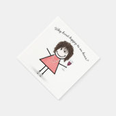 Serviette En Papier Stick Figure Girl With Wine Glass and Quote (Coin)