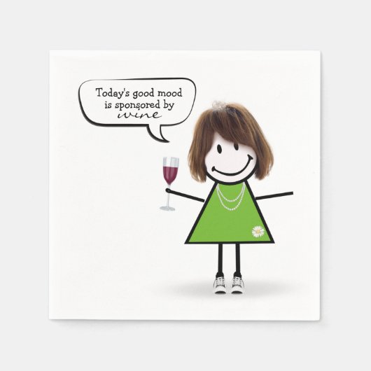 Serviette En Papier Stick Girl en Basket avec vin (Devant)