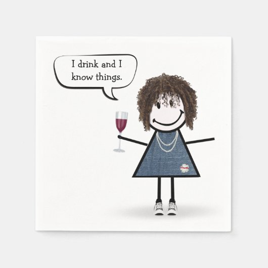 Serviette En Papier Stick Girl en Basket avec vin rouge (Devant)
