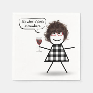 Serviette En Papier Stick Girl with Red Wine Party Humour