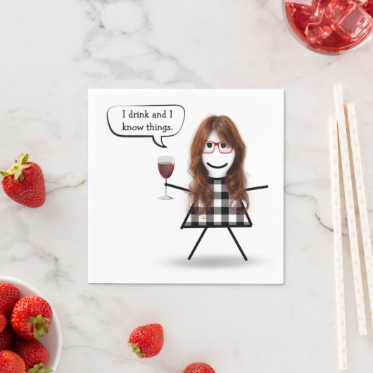 Serviette En Papier Stick Girl with Red Wine Party Humour (En situation)