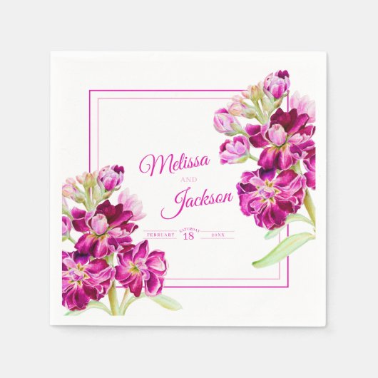 Serviette En Papier stock mariage rose foncé gillyflowers sur blanc (Devant)