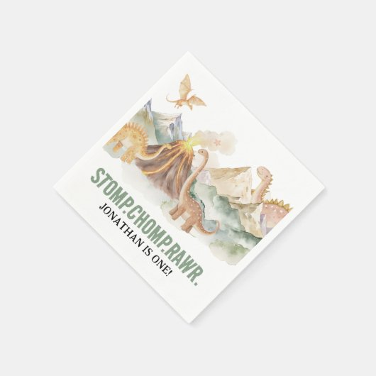 Serviette En Papier Stomp Chomp Rawr Boy Dinosaur 1er anniversaire (Coin)