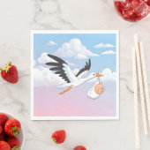 Serviette En Papier Stork Carrying a Baby Cloudy Sky (En situation)