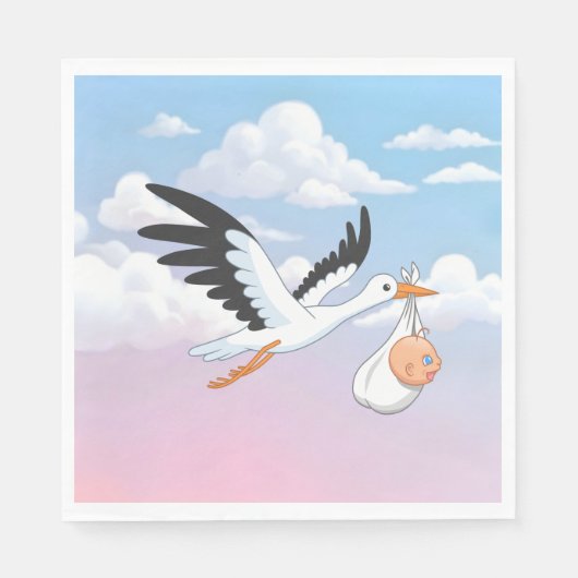 Serviette En Papier Stork Carrying a Baby Cloudy Sky (Devant)