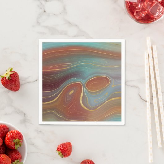 Serviette En Papier Strata automne | Terra Cotta Turquoise et Gold Aga (En situation)