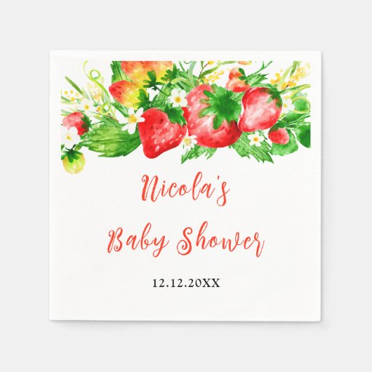 Serviette En Papier Strawberries and Daisies Baby Shower (Devant)