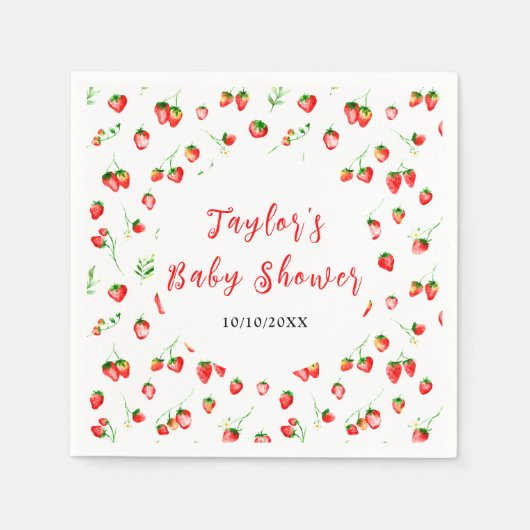 Serviette En Papier Strawberries and Daisies Baby Shower (Devant)