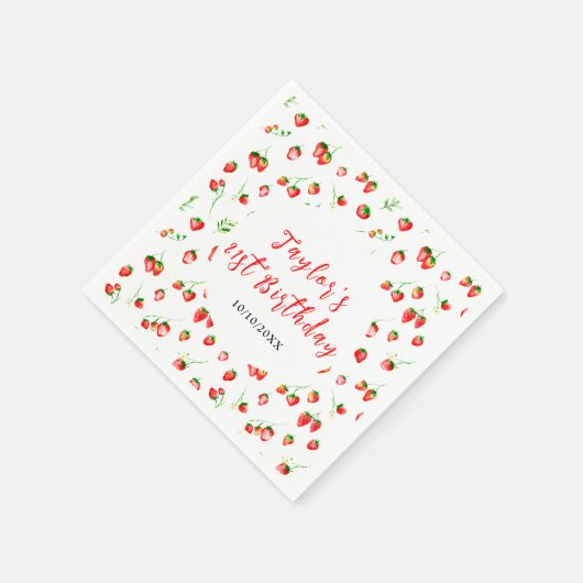 Serviette En Papier Strawberries and Daisies Birthday Party (Coin)