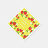 Serviette En Papier Strawberries and Flowers Yellow Custom Text (Coin)