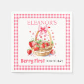 Serviette En Papier Strawberries and pink bow Berry First Birthday (Devant)